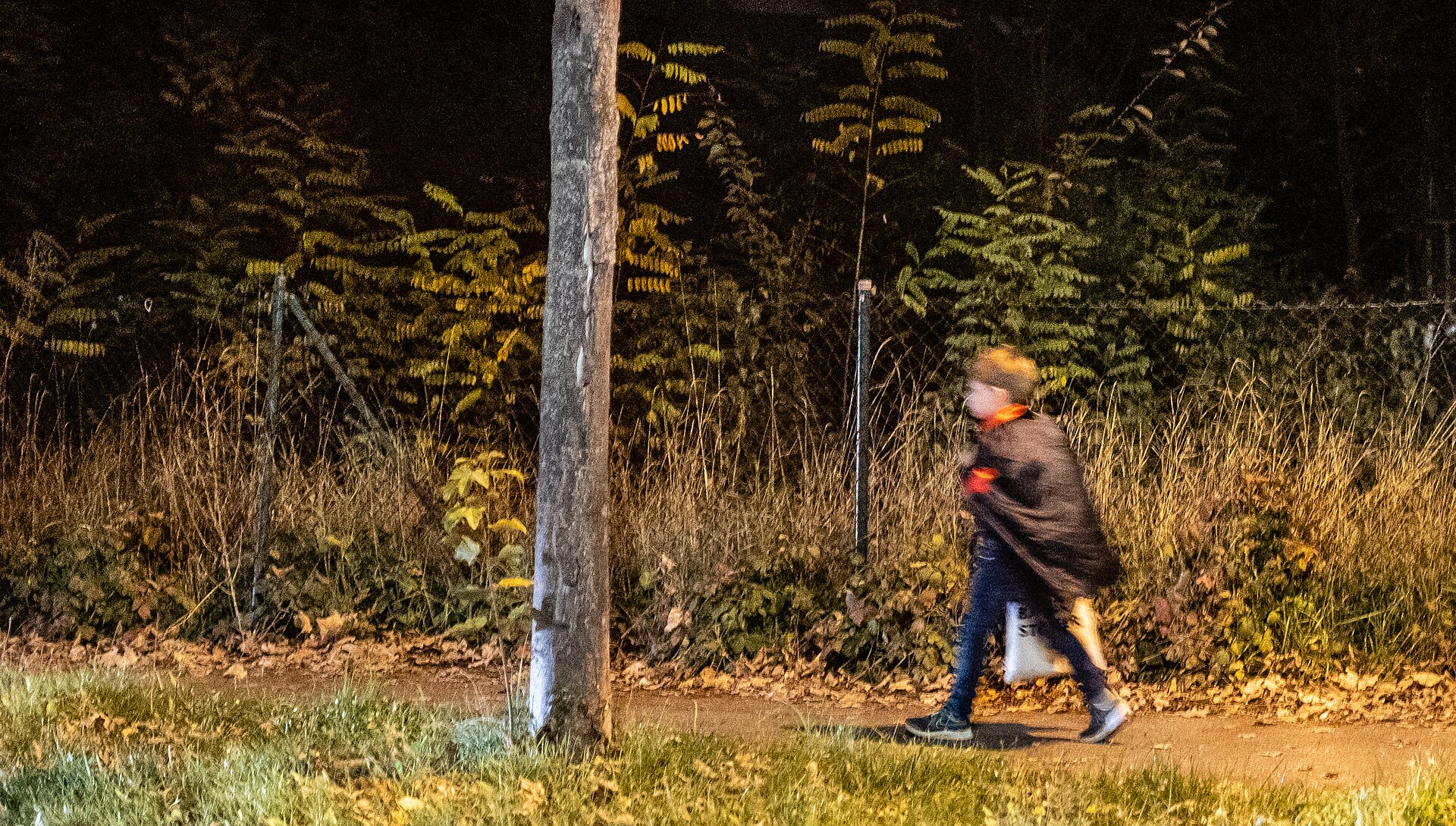 Bambino con mantello da vampiro la sera di Halloween